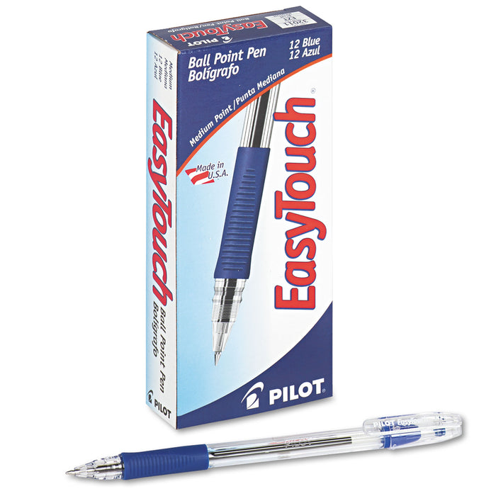 EasyTouch Stick Ballpoint Pen, Medium 1mm, Blue Ink, Clear Barrel, Dozen