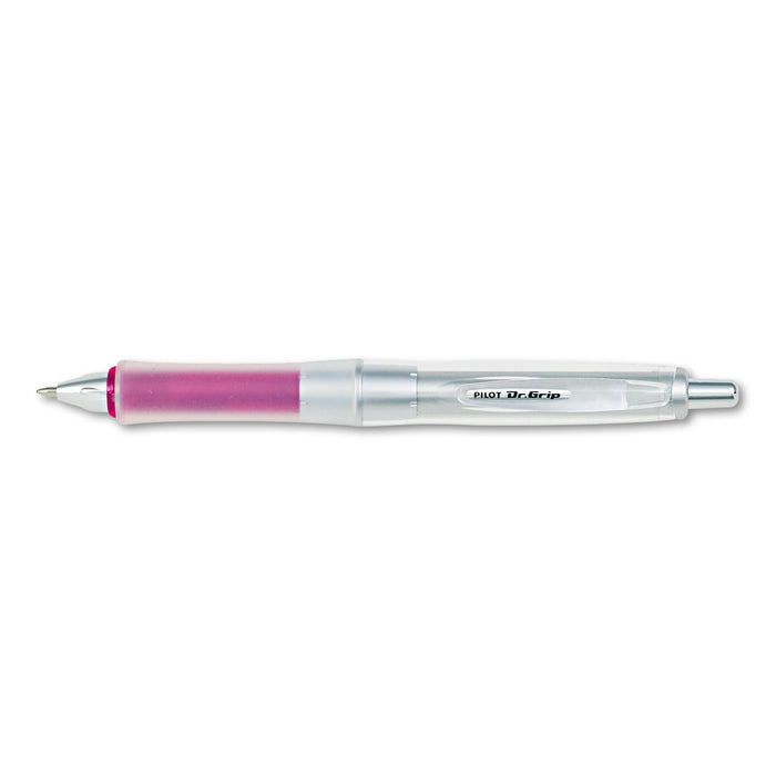 Dr. Grip Center of Gravity Retractable Ballpoint Pen, 1mm, Black Ink, Silver/Pink Barrel