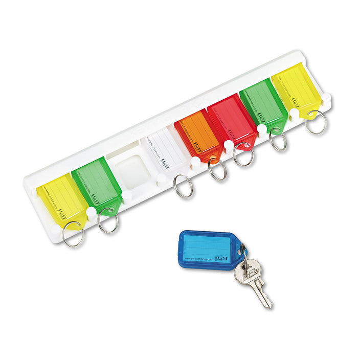 Color-Coded Key Tag Rack, 8-Key, Plastic, White, 10 1/2 x 1/4 x 2 1/2