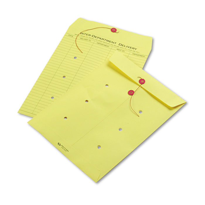 Colored Paper String & Button Interoffice Envelope, #97, One-Sided Five-Column Format, 10 x 13, Yellow, 100/Box