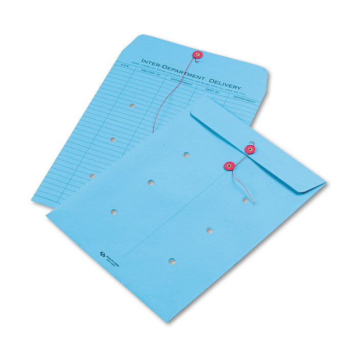 Colored Paper String & Button Interoffice Envelope, #97, One-Sided Five-Column Format, 10 x 13, Blue, 100/Box