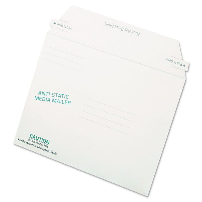 Antistatic Fiberboard Disk CD/DVD Mailer, Cheese Blade Flap, Closure, 6 x 8.63, White, 25/Box