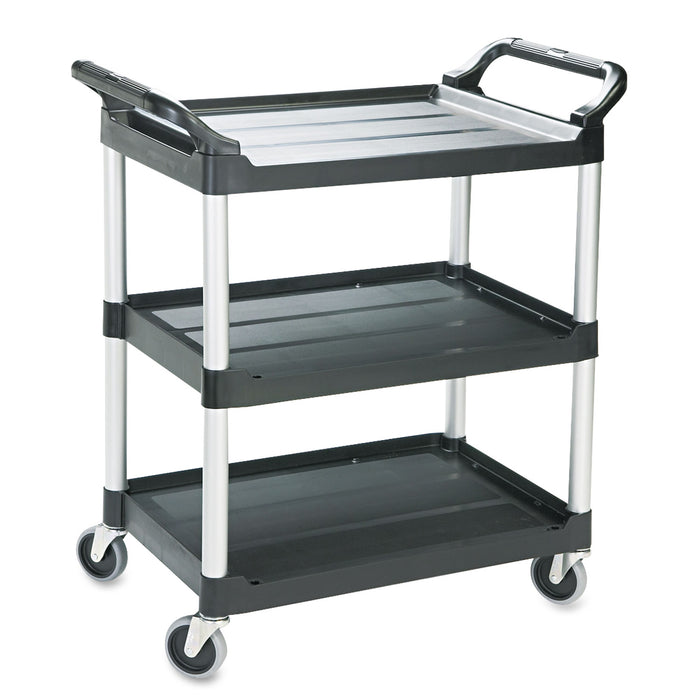 Economy Plastic Cart, Three-Shelf, 18.63w x 33.63d x 37.75h, Black