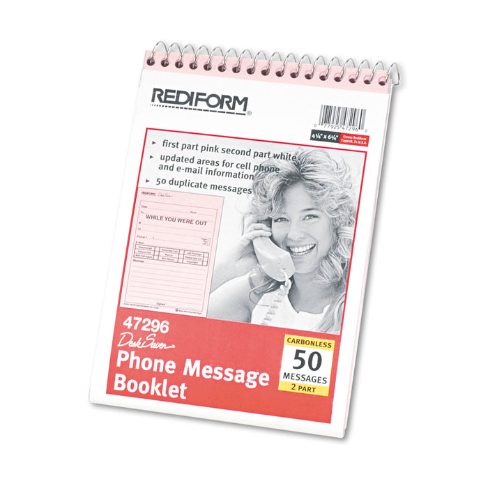 Desk Saver Line Wirebound Message Book, 6 1/4 x 4 1/4, Two-Part, 50 Forms
