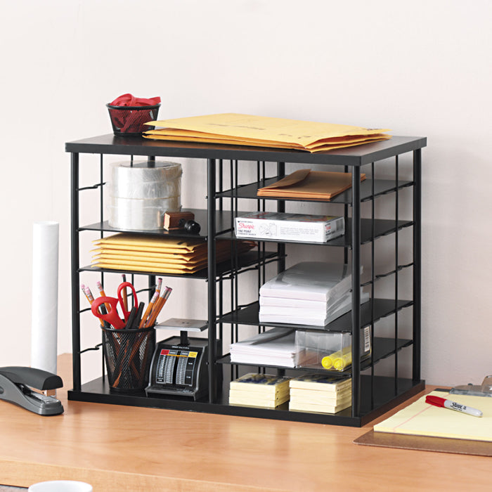 12-Slot Organizer, MDF, Desktop Sorter, 21 x 11 3/4 x 16, Black