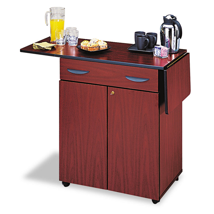 Hospitality Service Cart, One-Shelf, 32.5w x 20.5d x 38.75h, Mahogany