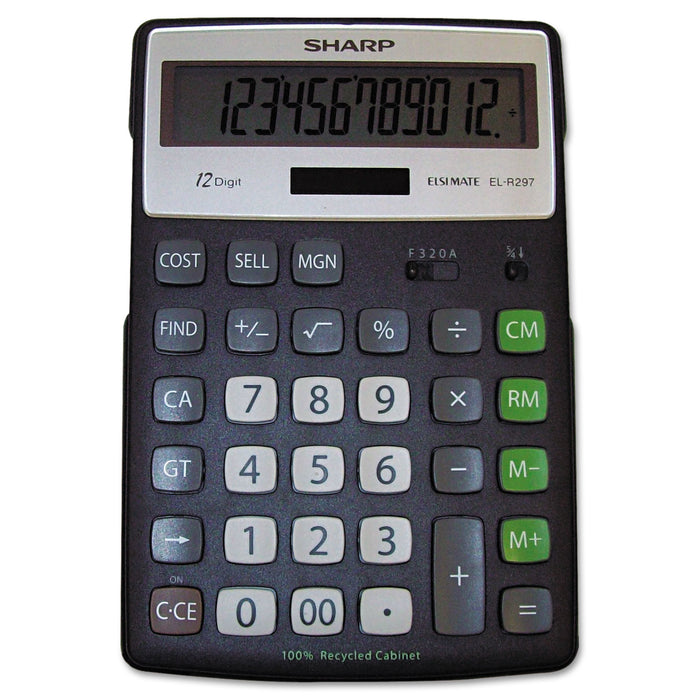 EL-R297BBK Recycled Series Calculator w/Kickstand, 12-Digit LCD