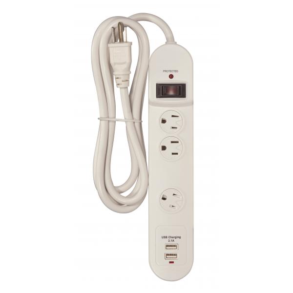 WHITE 3 OUTLET SURGE PROTECTOR
