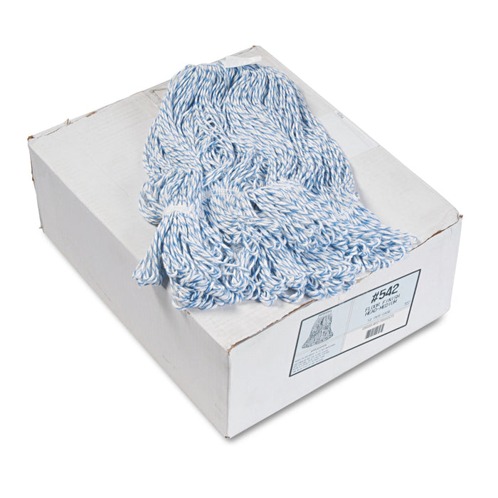 Mop Head, Floor Finish, Narrow, Rayon/Polyester, Medium, White/Blue, 12/Carton