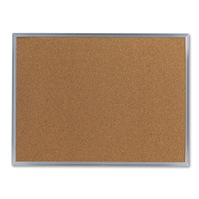 Bulletin Board, Natural Cork, 24 x 18, Satin-Finished Aluminum Frame