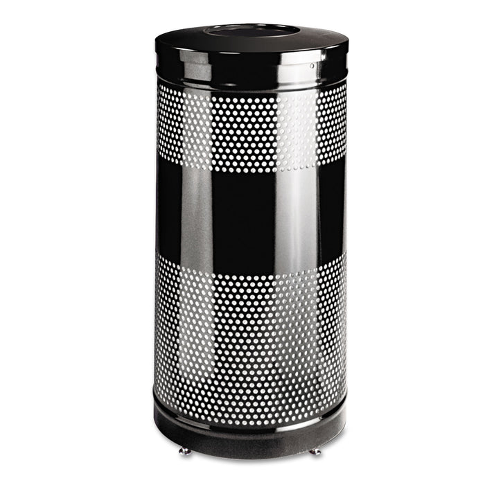 Classics Perforated Open Top Receptacle, Round, Steel, 28 gal, Black